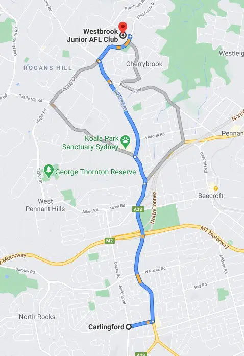 Carlingford Junior AFL Club Sydney map