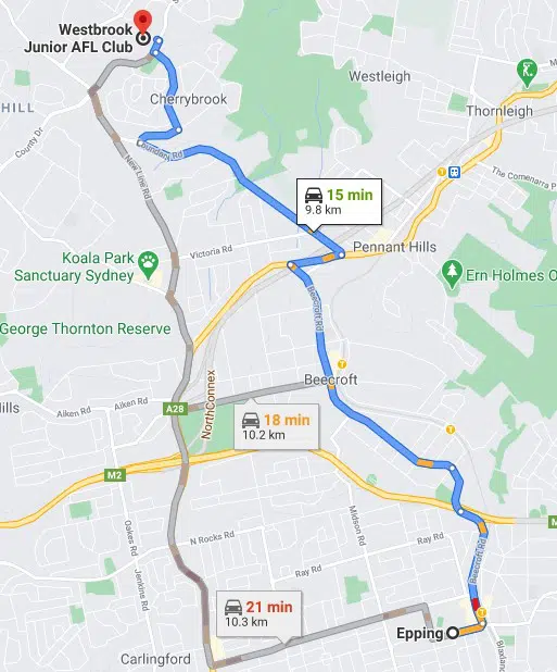 Epping Junior AFL Club Sydney map
