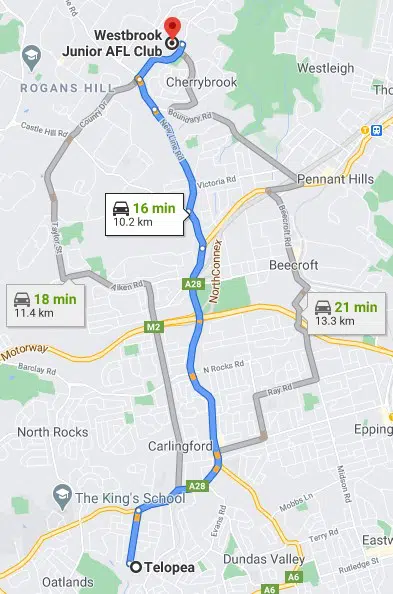 Telepoea Junior AFL Club Sydney map