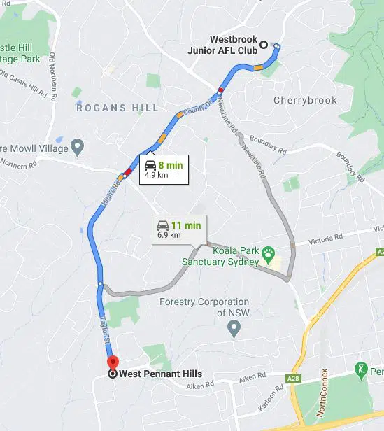 West Pennant Hills Junior AFL Club Sydney map